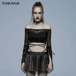 Punkravestore Gothic Cut-out Slash Neck T-shirt