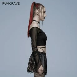 Punkravestore Gothic Cut-out Slash Neck T-shirt