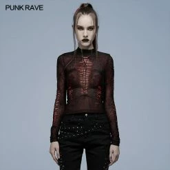 Punkravestore Gothic Spider Web Printting Perspective T-shirt