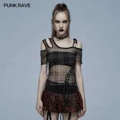 Punkravestore Daily Punk Plaid Mesh T-shirt