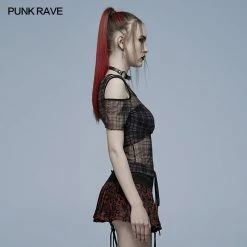 Punkravestore Daily Punk Plaid Mesh T-shirt