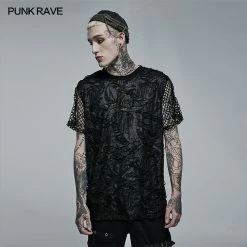 Punk Rave Store Goth Daily Wear Knited Broken Holes Short Sleeve T-shirt