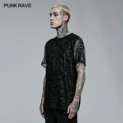 Punk Rave Store Goth Daily Wear Knited Broken Holes Short Sleeve T-shirt
