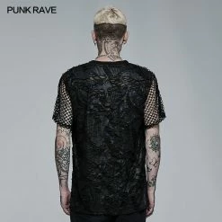 Punk Rave Store Goth Daily Wear Knited Broken Holes Short Sleeve T-shirt