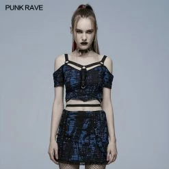 Punkravestore Gothic Knitted Print T-shirt