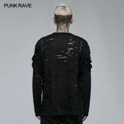 Punk Rave Store Goth Daily Wear Knited Broken Holes Long Sleeve T-shirt Gothic