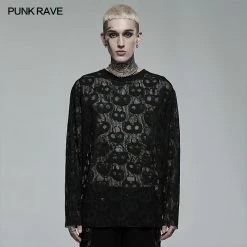 Punk Rave Store Punk Daily Wear Skull Mesh Long Sleeve T-shirt
