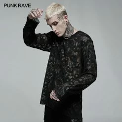 Punk Rave Store Punk Daily Wear Skull Mesh Long Sleeve T-shirt