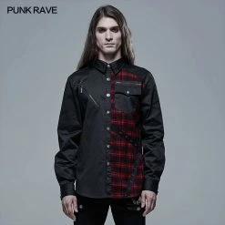 Punkravestore Punk Plaid Spliced Shirt