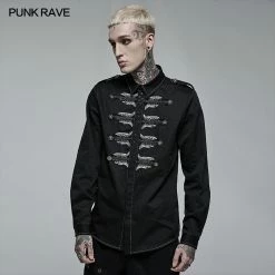 Punk Rave Store Punk Personalized Skull Embroidery Shirt