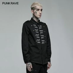 Punk Rave Store Punk Personalized Skull Embroidery Shirt