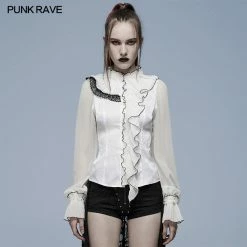 Punkravestore Lolita Blouse Gothic Asymmetric Jacquard Shirt